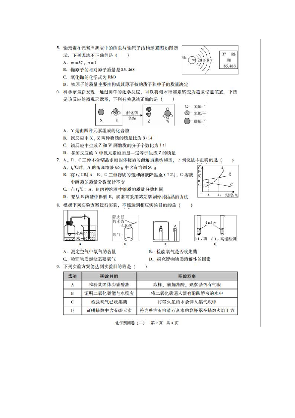 2019年深圳市初中毕业生学业考试化学预测卷(二)（扫描版 含答案）