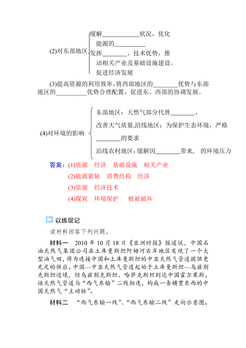 【金版学案】2015届高考地理基础知识总复习精细化讲义（基础自主梳理+随堂巩固落实）：学案33 第一节　资源的跨区域调配——以我国西气东输为例（含解析）