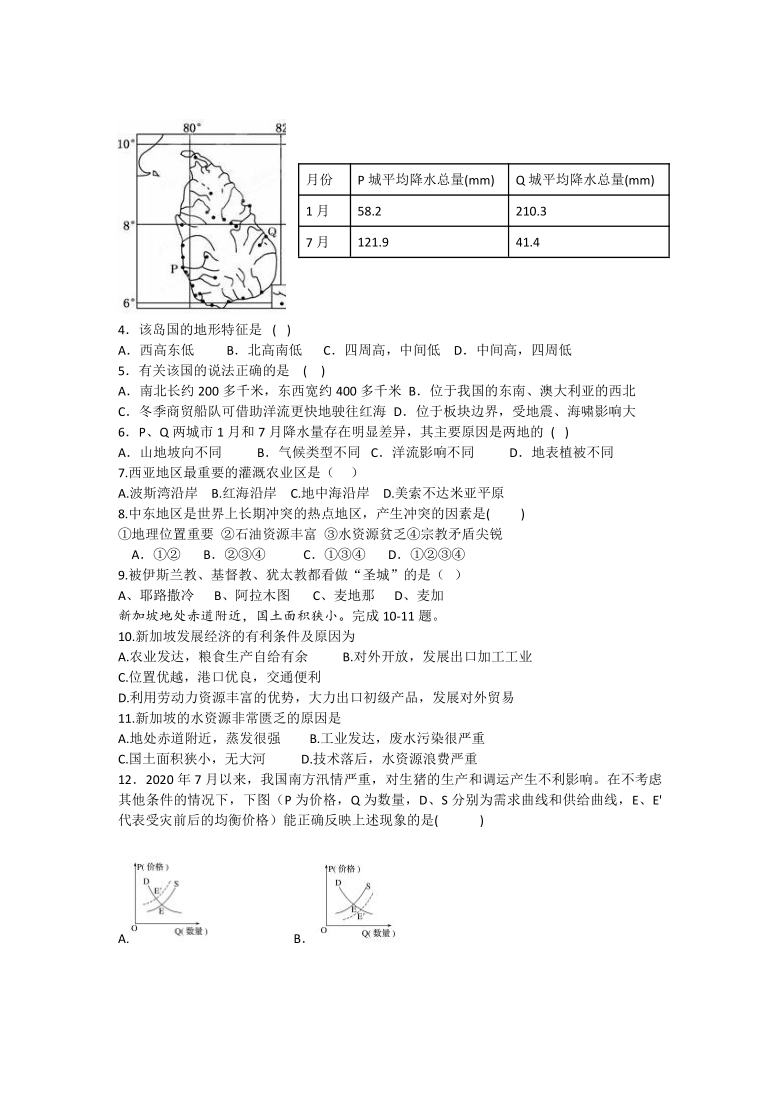 宁夏长庆高级中学2021届高三上学期12月月考文综试卷 Word版含答案