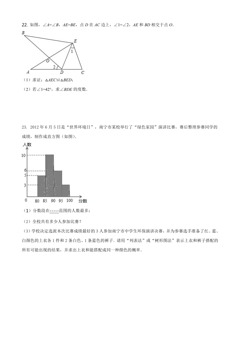 广西省河池市教学质量调研检测（一）2020届九年级数学试题（Word版含解析）