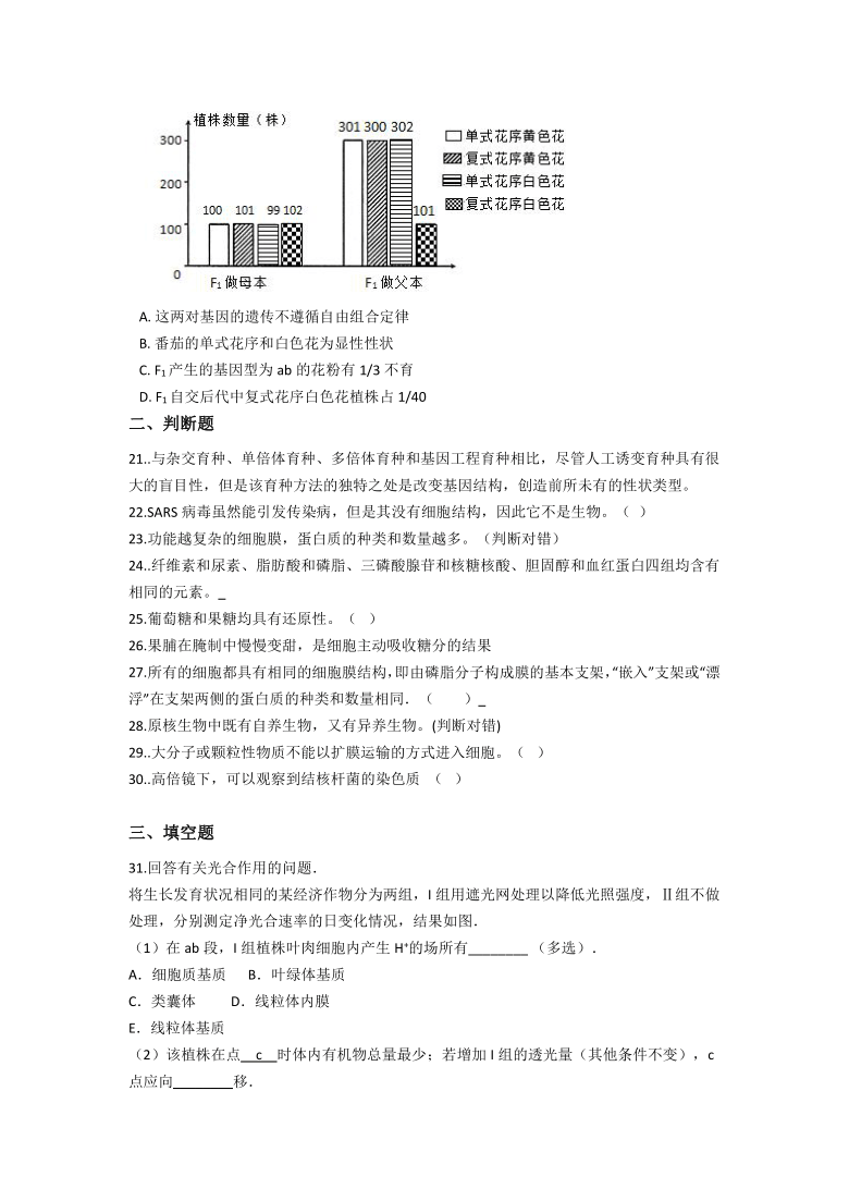 云南省双江县第一完全中学2021-2022学年高一上学期9月月考生物试题（Word版含答案）