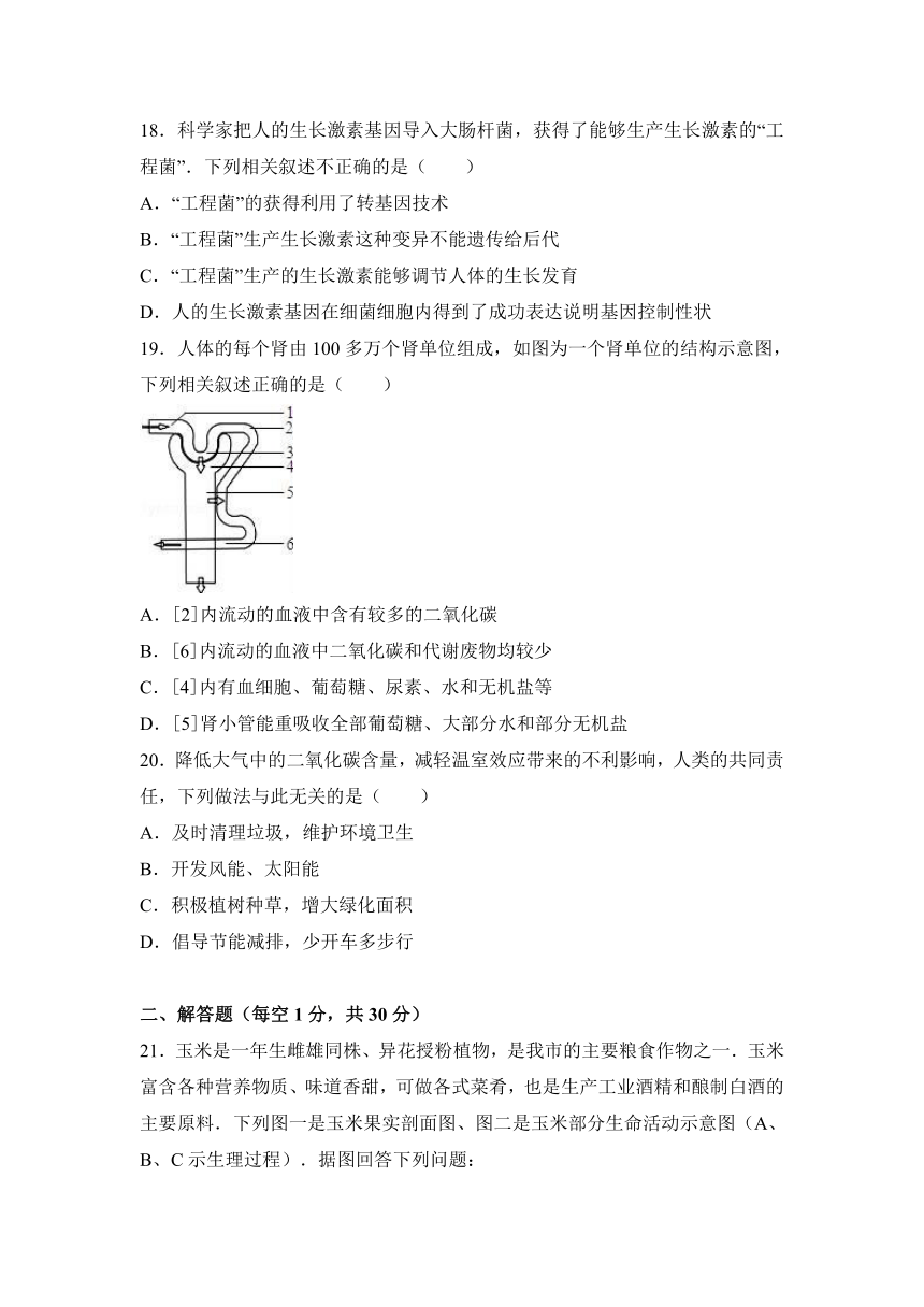 2017年山东省德州市中考生物试卷（解析版）