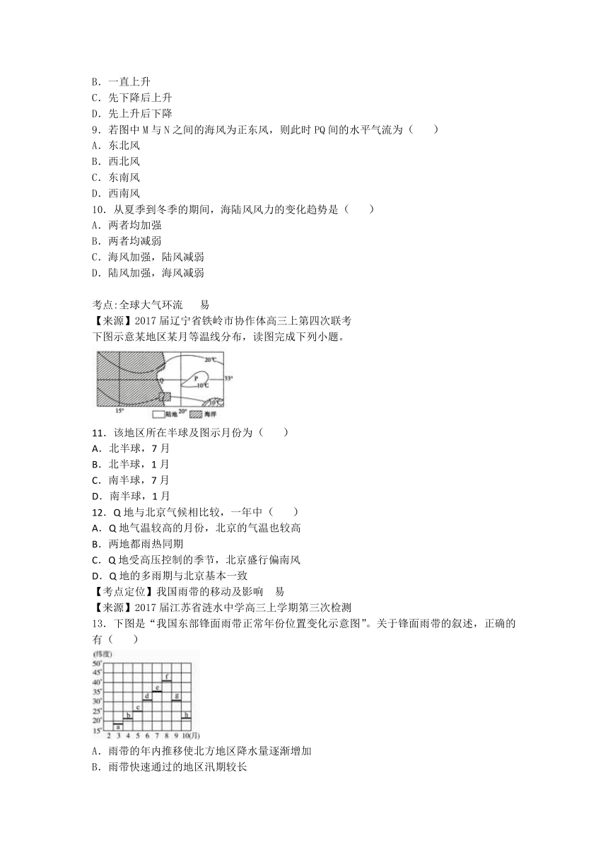 2018 地理专题卷：专题四 《地球上的大气》