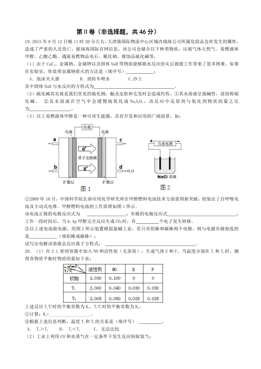 山东省济南外国语学校2016-2017学年高二上学期期末考试试题 化学（理） Word版含答案