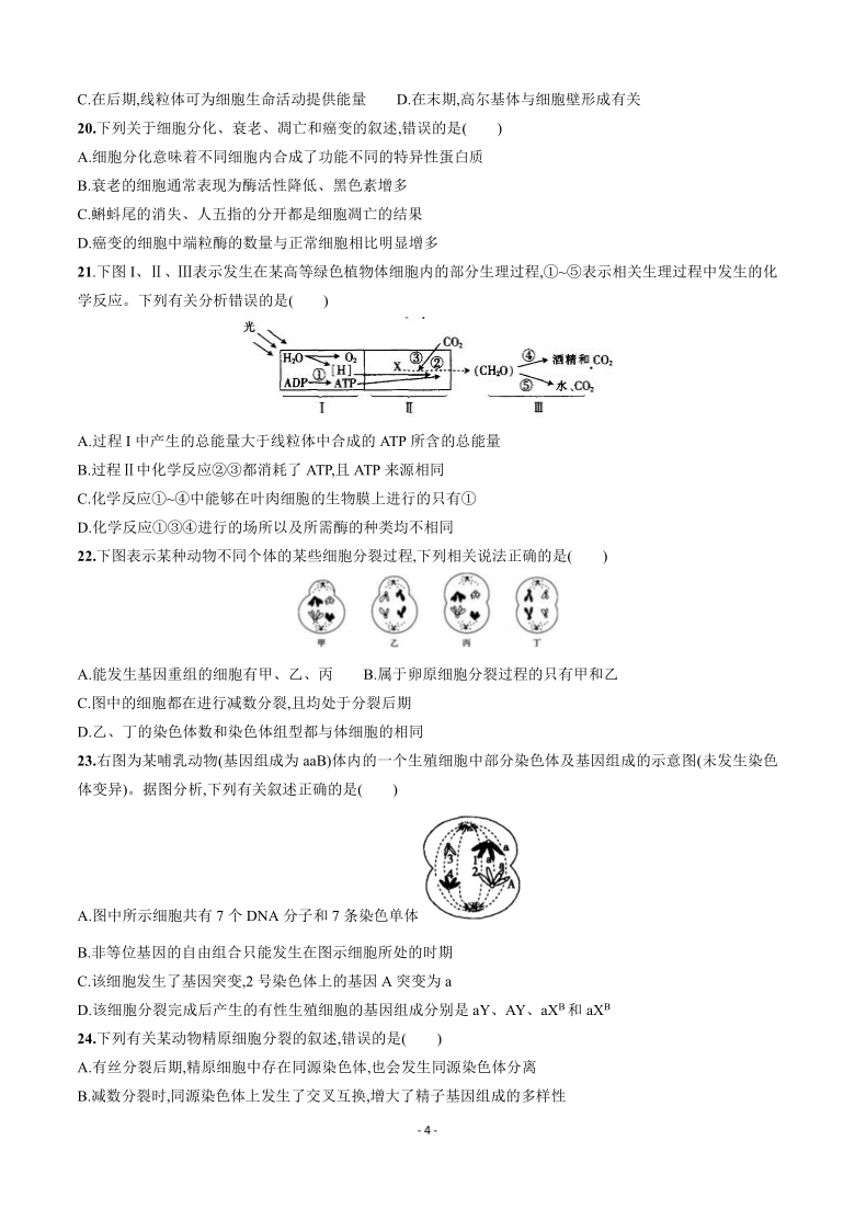 陕西省陕西省安康市高新中学2020--2021学年高三生物十一月周测试题