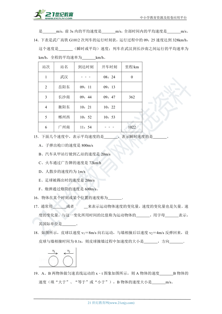 2021年高考物理二轮总复习专题一力学第1讲运动的描述填空题大练习（含答案）