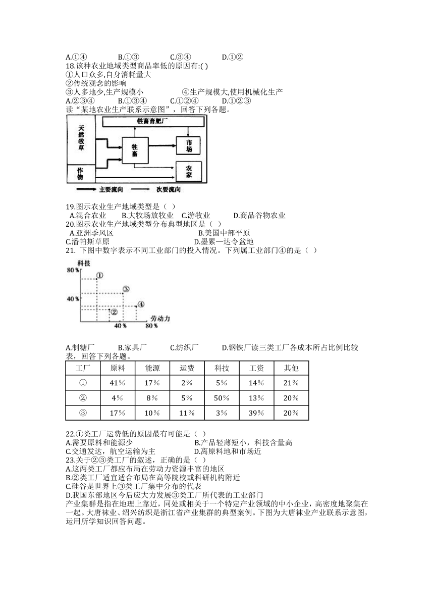 安徽省巢湖市柘皋中学2016-2017学年高一下学期第二次（6月）月考地理试卷