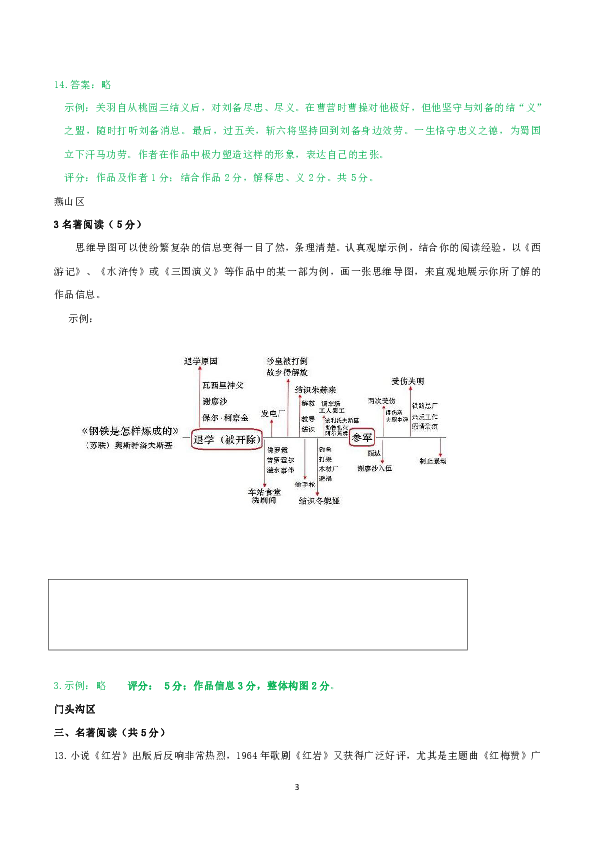 北京市15区2019届九年级上学期期末语文试卷分类汇编：名著阅读专题