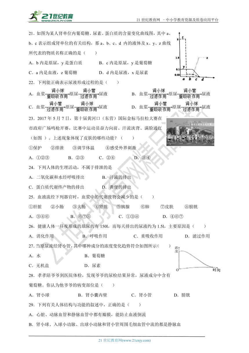 第五章   人体内废物的排出单元检测题（含答案）