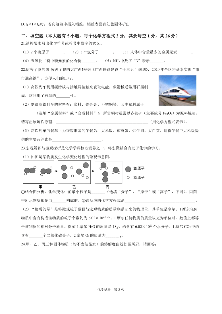 广西南宁市第八中学2020届九年级下学期第一次模拟考化学试题（pdf版，无答案）