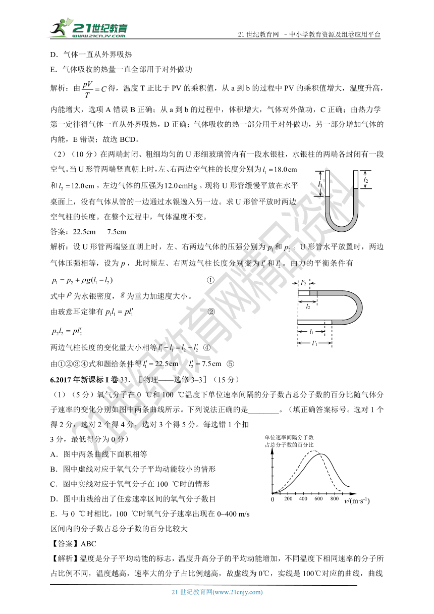 2011-2018年高考真题专题分类汇编113a.选修模块3-3（上）