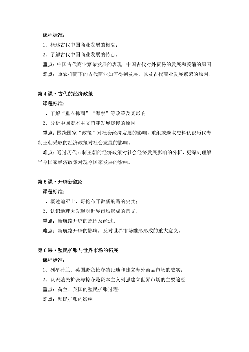 历史学案：人教版高中历史必修２各课课程标准重点难点（新人教版必修2）