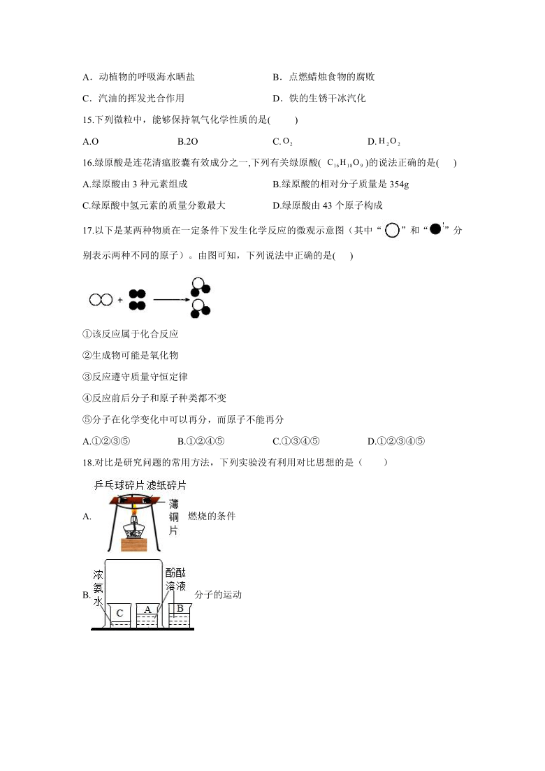 2021-2022学年鲁教版（五四制）九年级上学期开学摸底考试化学试卷A卷（含解析）