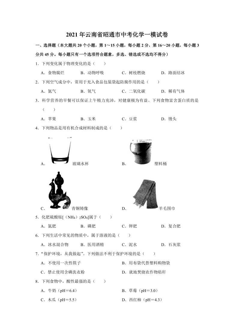 2021年云南省昭通市中考化学一模试卷（解析版）