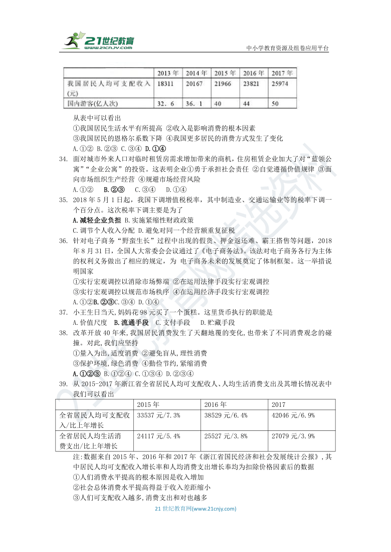 2015-2020年浙江高考政治真题分类汇编——经济模块（含答案）