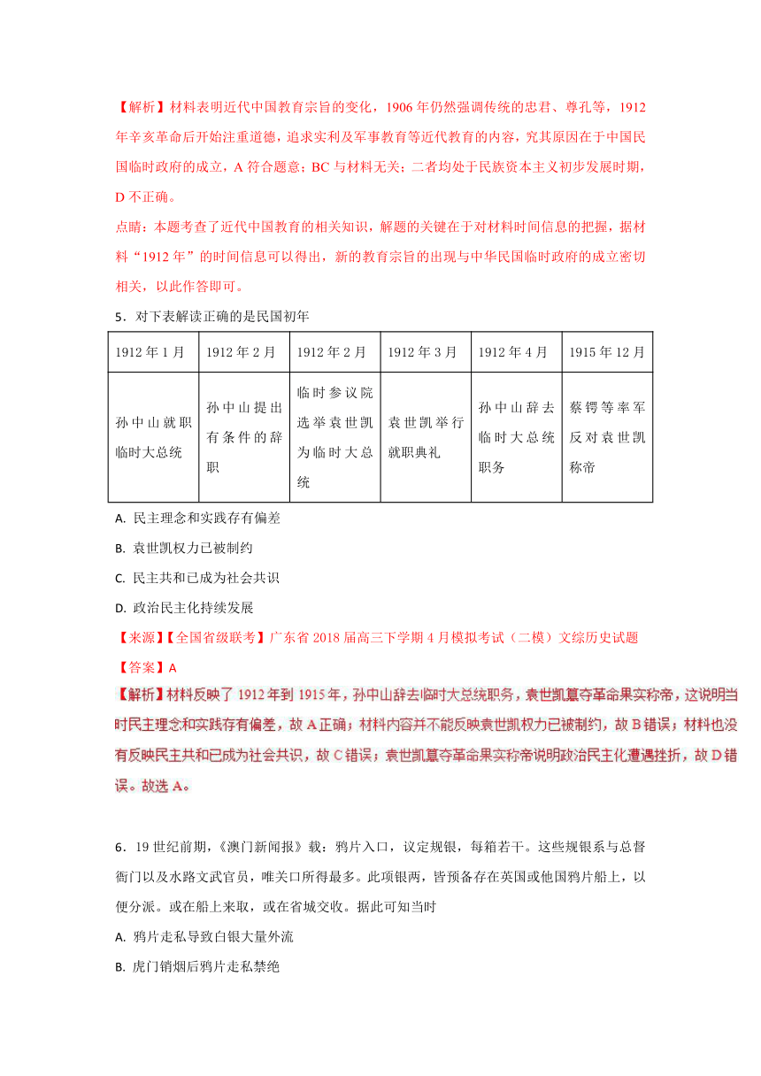 2018届高三历史百所好题速递分项解析汇编：专题03 近代中国反侵略、求民主的潮流（解析版）