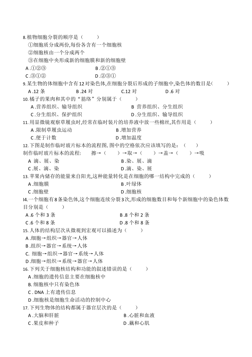 辽宁省朝阳市第七中学2021-2022学年上学期七年级期中考试生物（word版含答案）