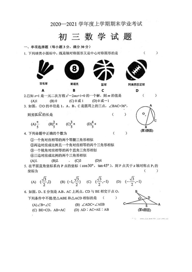20202021学年上学期黑龙江省齐齐哈尔建华区九年级上数学期末测试pdf