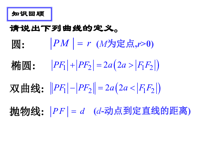 苏教版高中数学复习课件： 利用定义求轨迹方程 课件共18张PPT