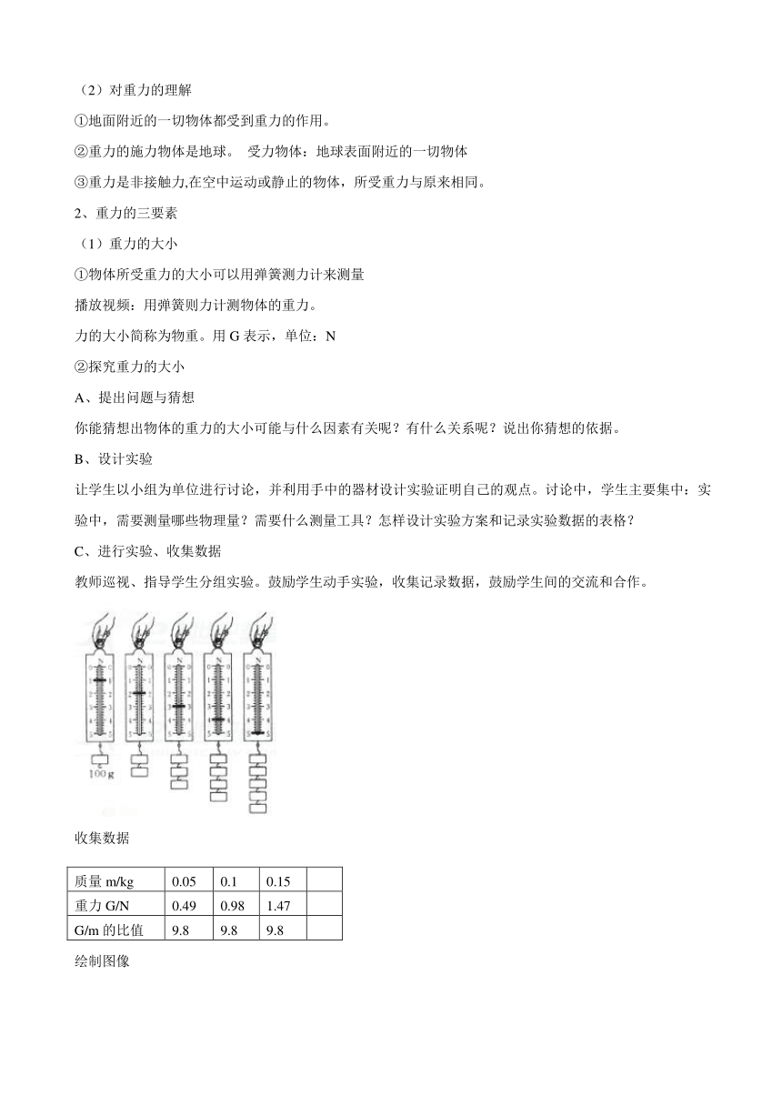 人教版八年级下册第七章  第三节  重力教案