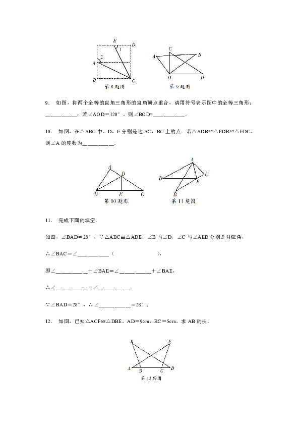 浙教版八年级数学上册同步练习：1.4  全等三角形（含答案）