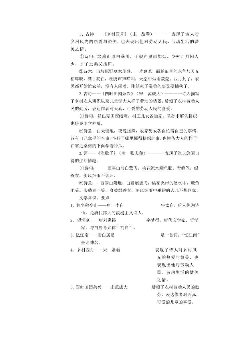 人教版四年级下册语文需要掌握的知识点归纳总结