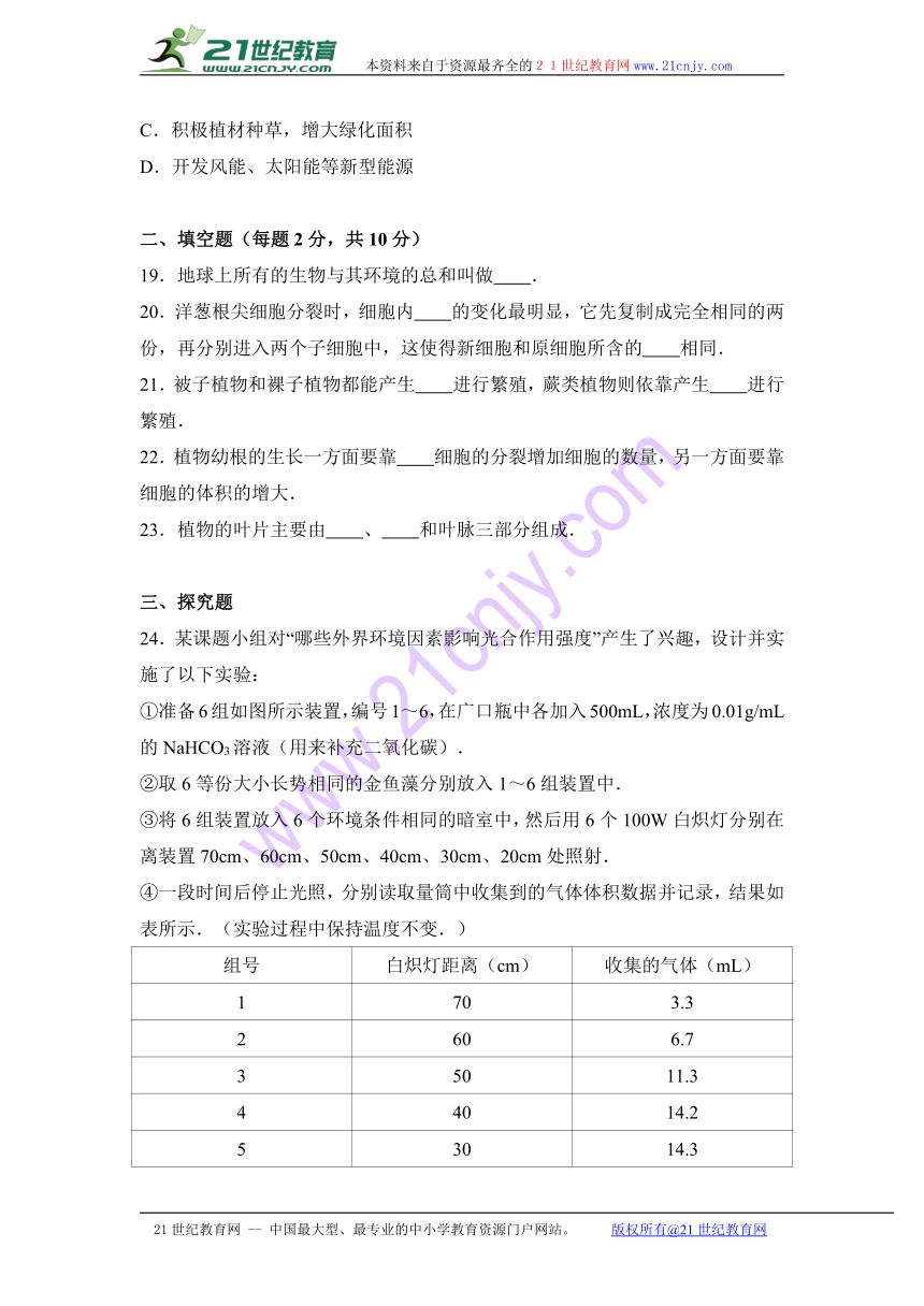 陕西省榆林市2016-2017学年七年级（上）期末生物试卷（解析版）