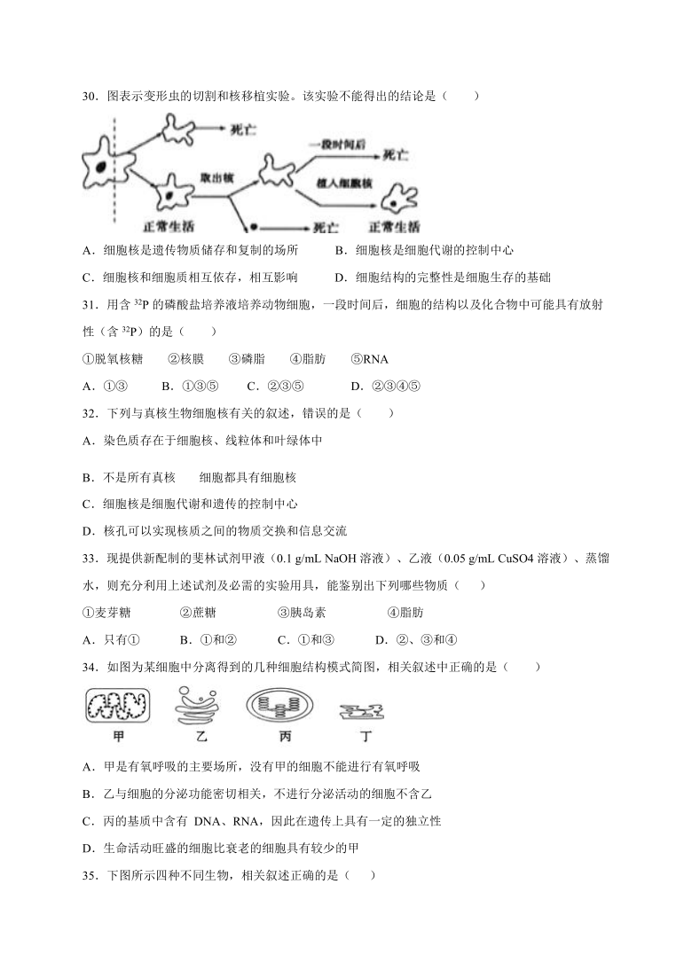 宁夏青铜峡高中2020-2021学年高二上学期第一次月考生物试题