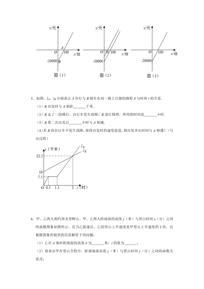 人教版八年级数学下册一次函数的实际应用解答题专项练习（word版含解析）