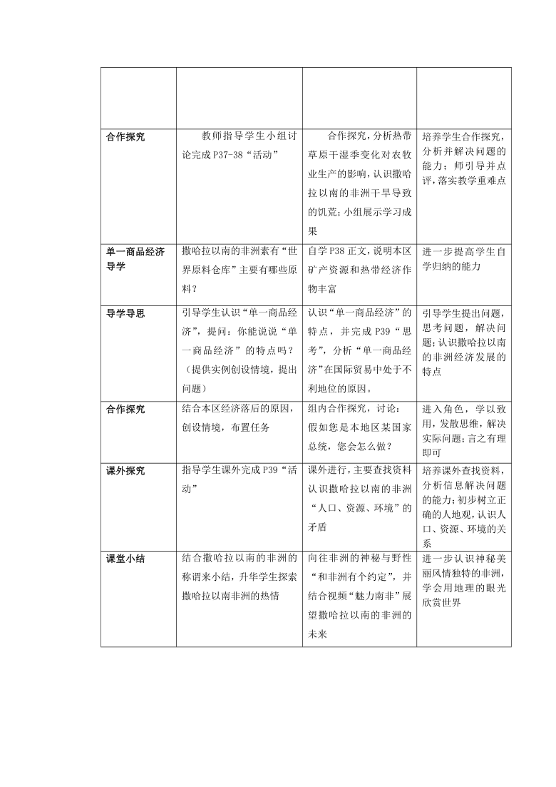 2020－2021学年商务星球版初中地理七年级下册7.3 撒哈拉以南的非洲  教案（表格式）