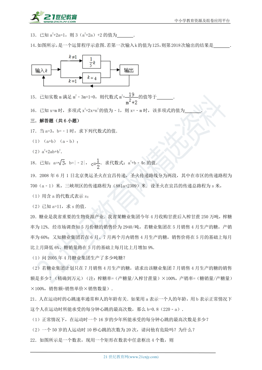 2.1 代数式课时同步作业（4）