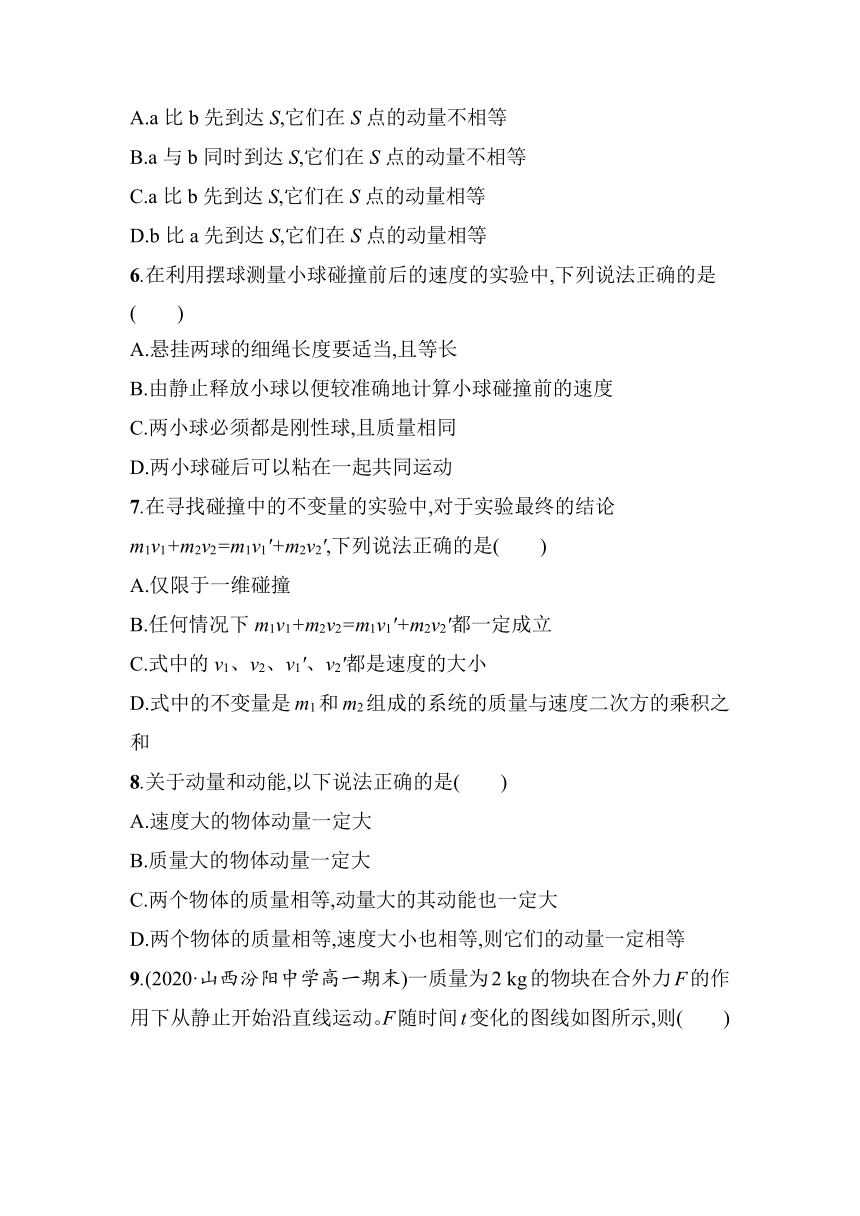 2021-2022学年高二物理上学期人教版（2019）选择性必修第一册1.1动量  同步练习(Word版含答案)