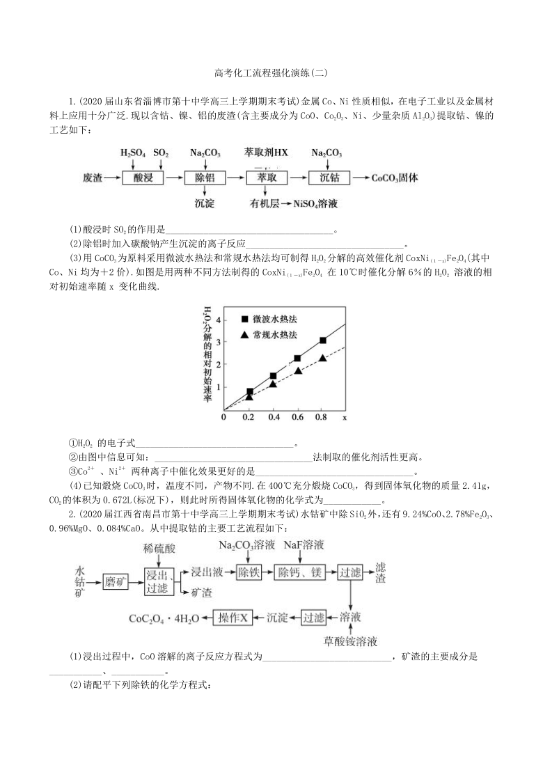 2021届高考化学二轮备考高频热点特训： 高考化工流程强化演练（二）(WORD版，含答案与解析)