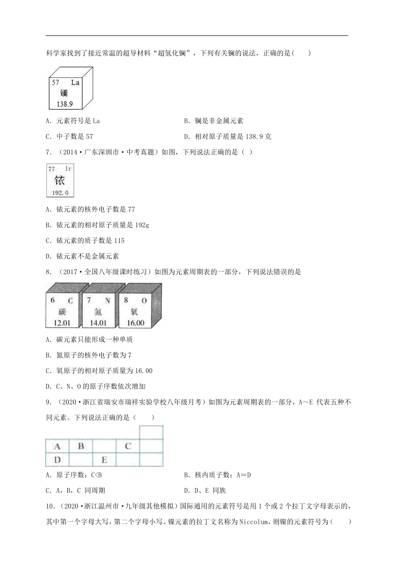 2.5 表示元素的符号 一课一练 （含解析）