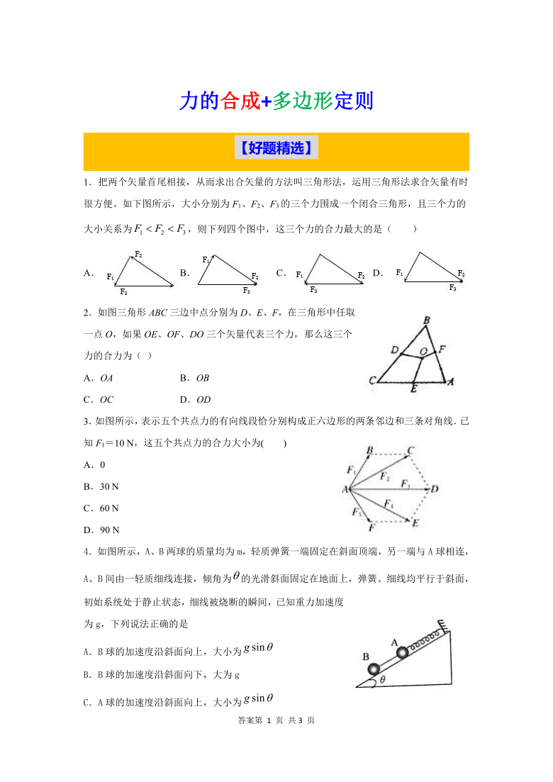 人教版高一物理必修一第三章《相互作用》：力的合成与多边形定则同步学习