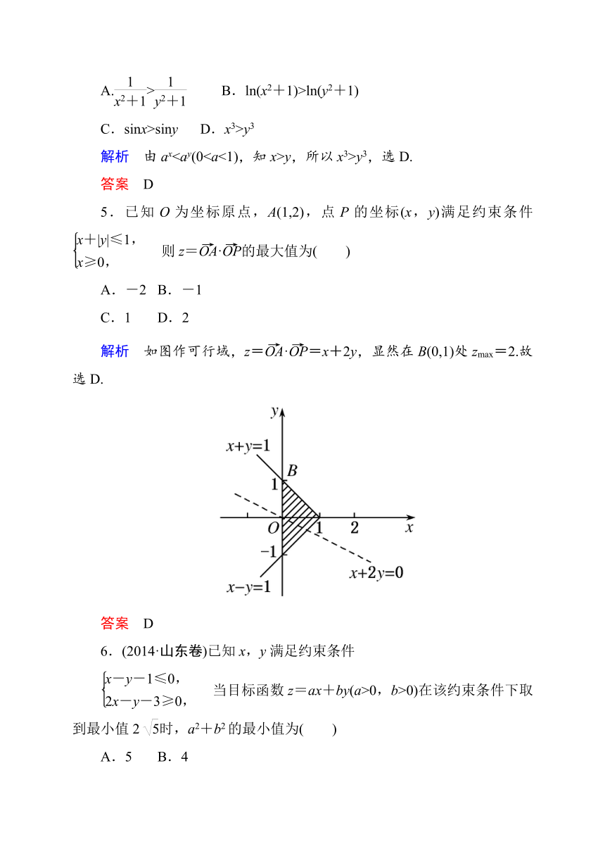 【状元之路】2015版数学二轮（文理）高考专题训练4：不等式（含解析）