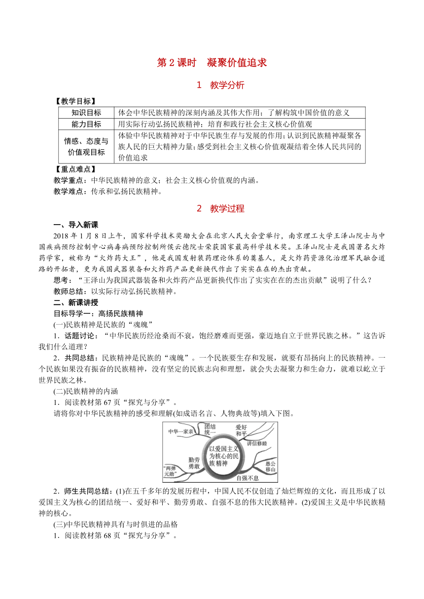 2018部编版道德与法治九年级上册5.2凝聚价值追求教案