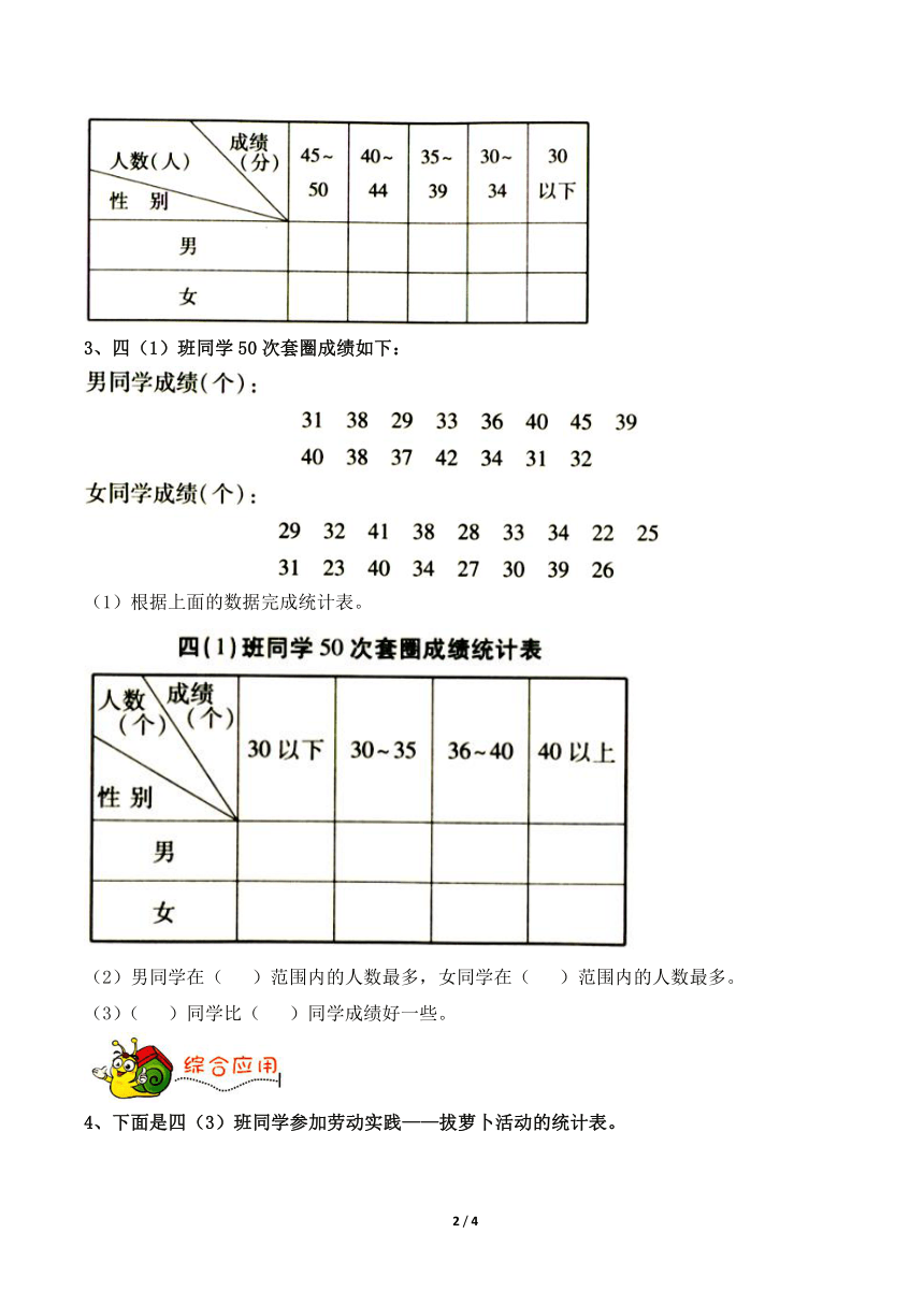 青岛版小学四年级数学下册分段统计表综合练习题无答案