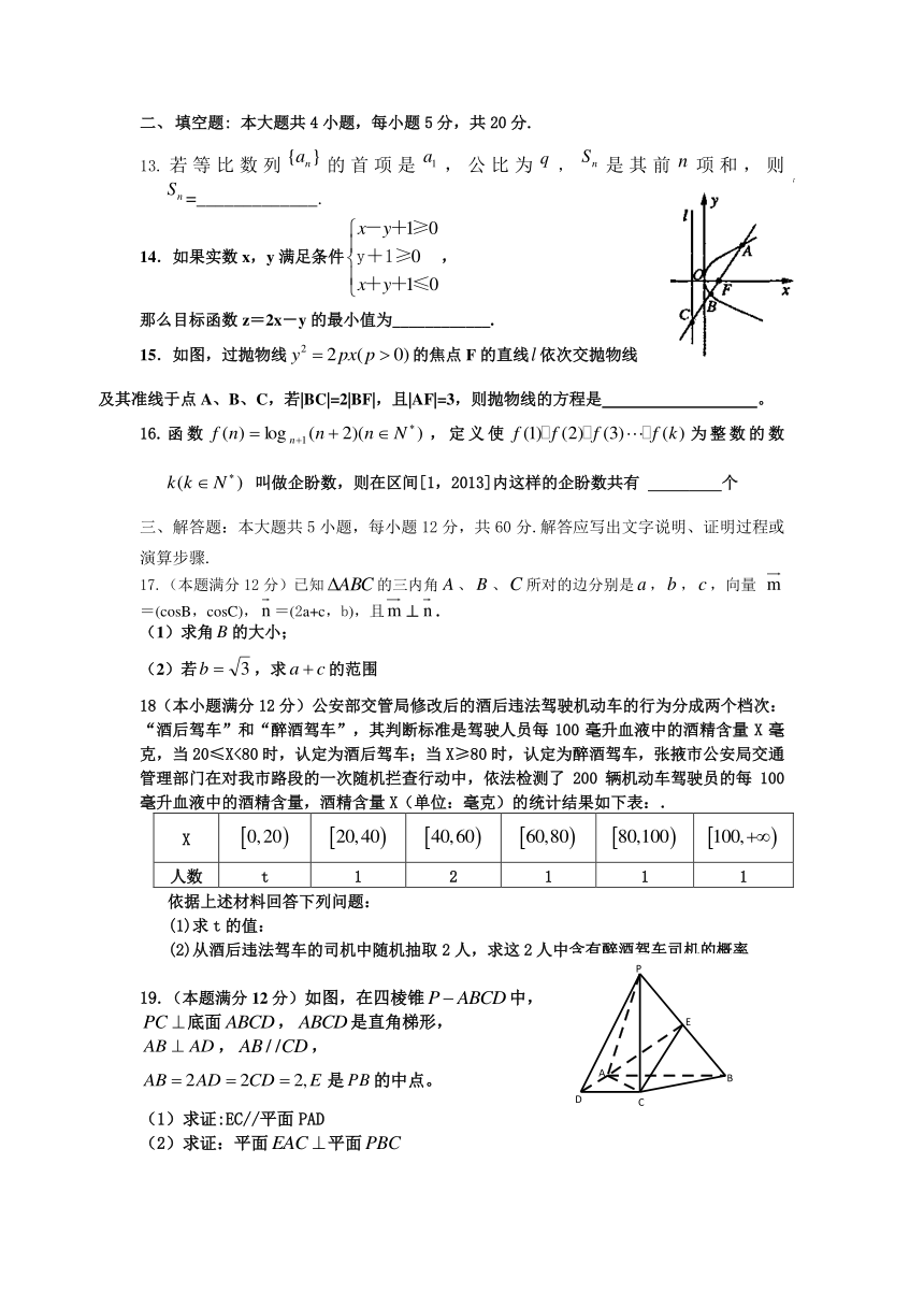 甘肃省兰州市2014年高三第一次诊断考试数学（文）试卷