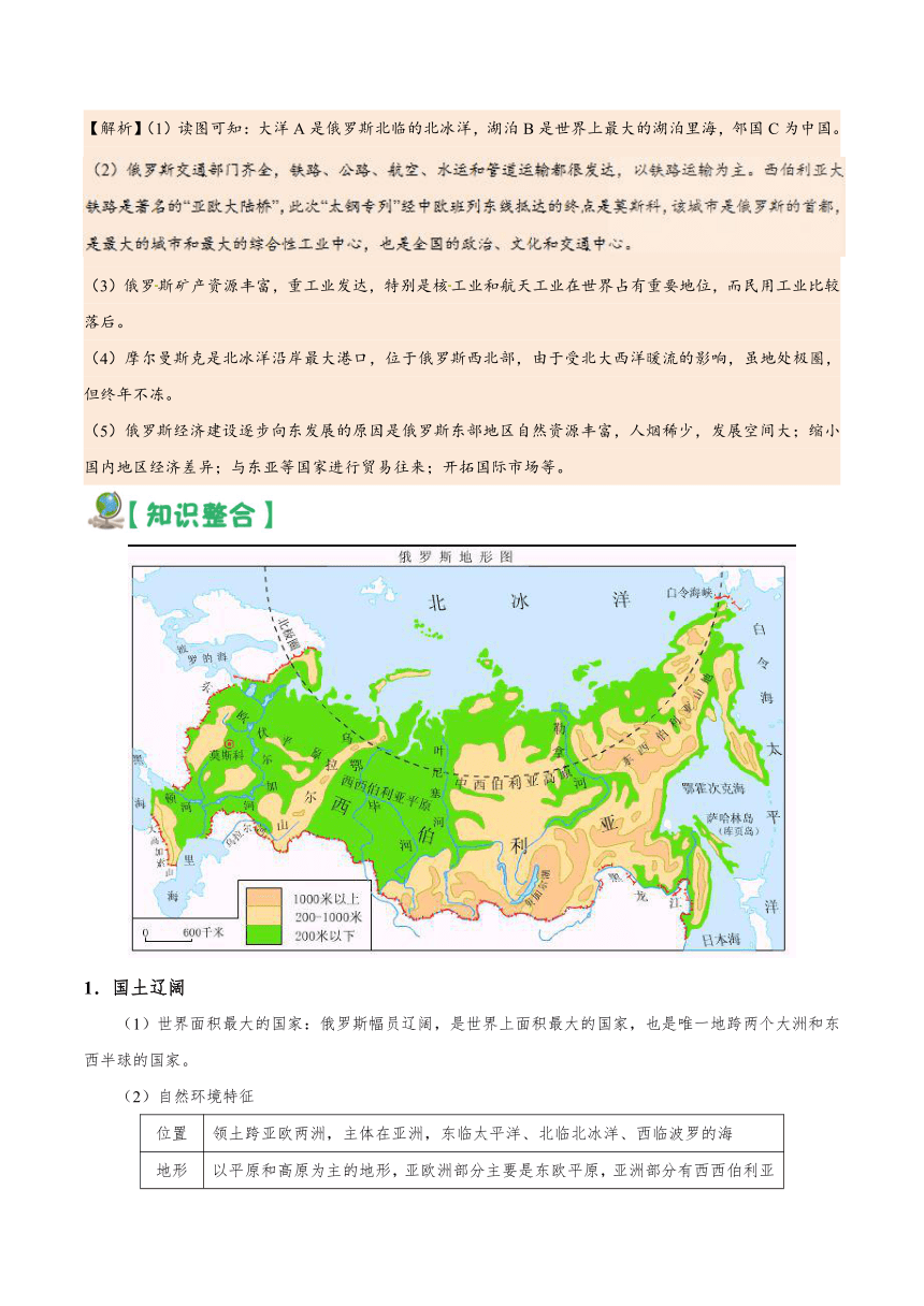 2019中考地理备考主体国家之3 俄罗斯(解析版)