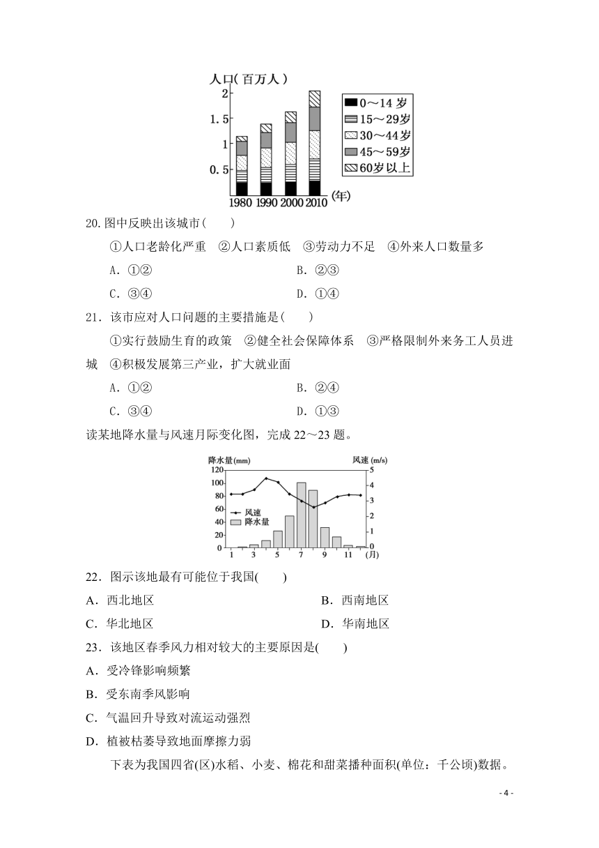 甘肃省武威十八中2020届高三上学期第一次诊断考试地理试题 Word版