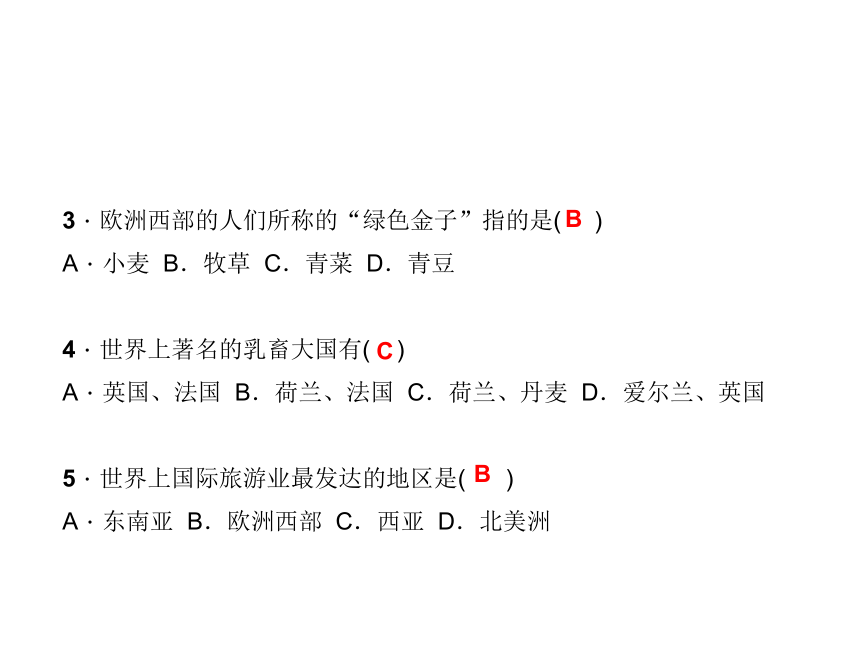 人教七年级下册地理习题课件：第八章第二节欧洲西部课堂训练(畜牧业、旅游业)（共12张PPT）