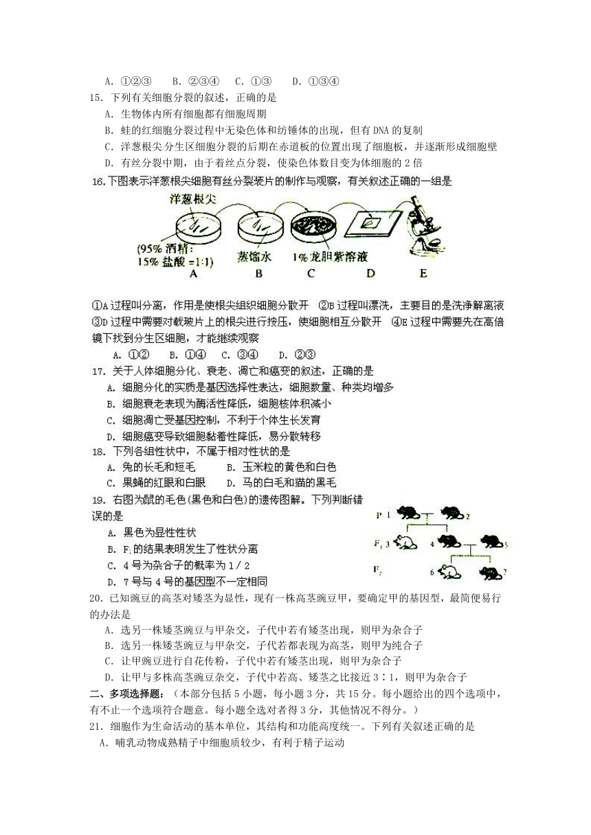 江苏省淮安市涟水中学2014届高三上学期第一次月考生物试题