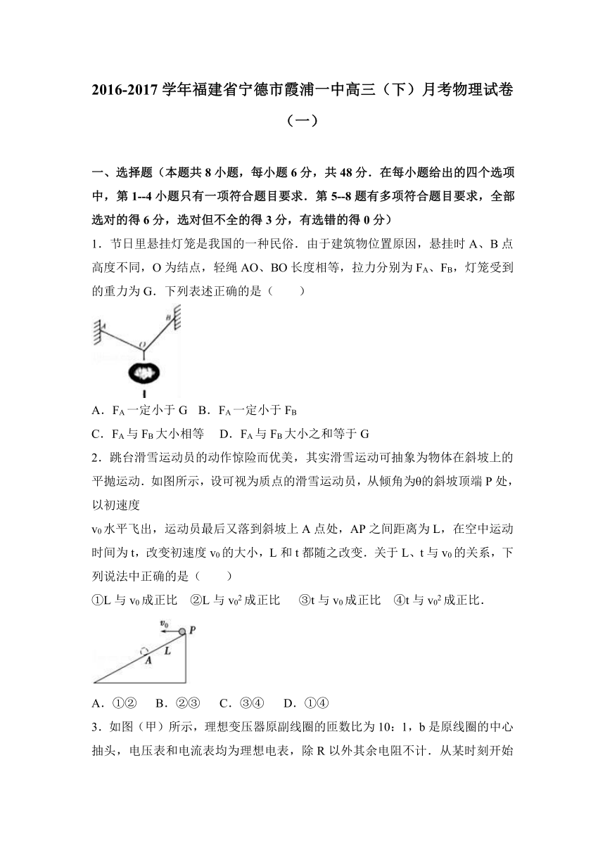 福建省宁德市霞浦一中2017届高三（下）月考物理试卷（一）（解析版）