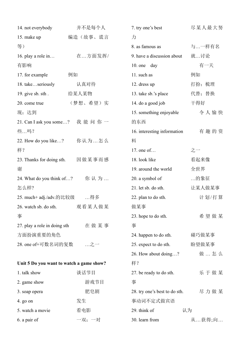 人教新目标版英语八年级上短语汇总