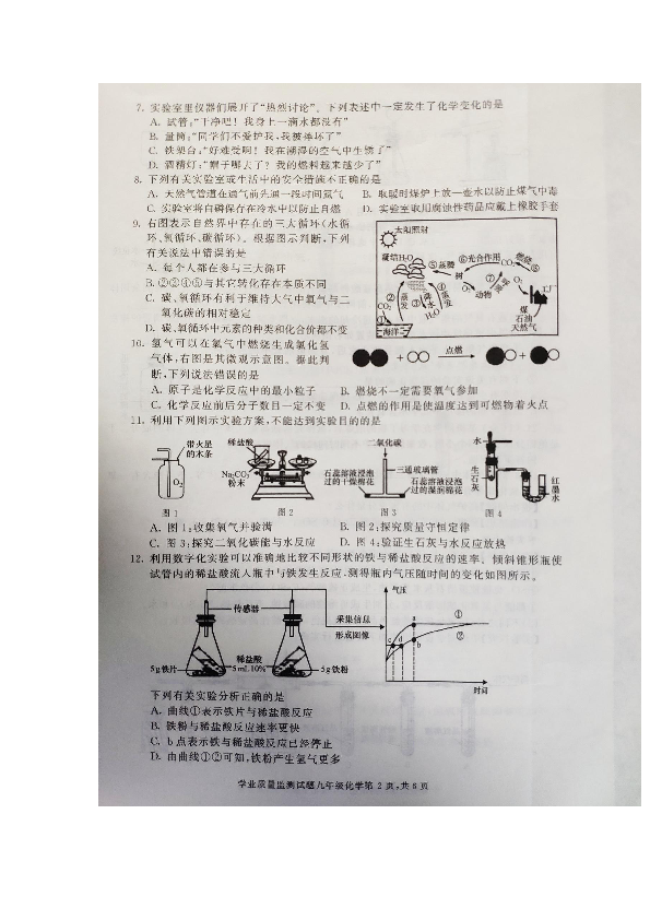 2019-2020成都市武侯区九年级化学期末诊断考试（图片版）（有答案）