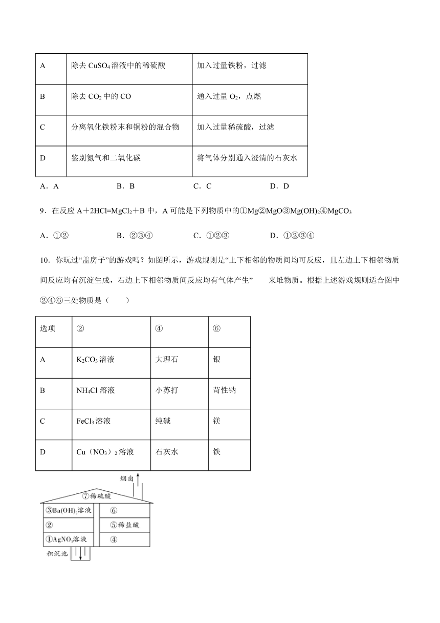 2022年中考化学一轮复习生活中常见化合物专题测试卷（word版 含答案）