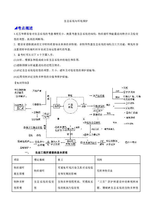 2019届二轮复习 生态系统和环境保护 教案（适用全国）