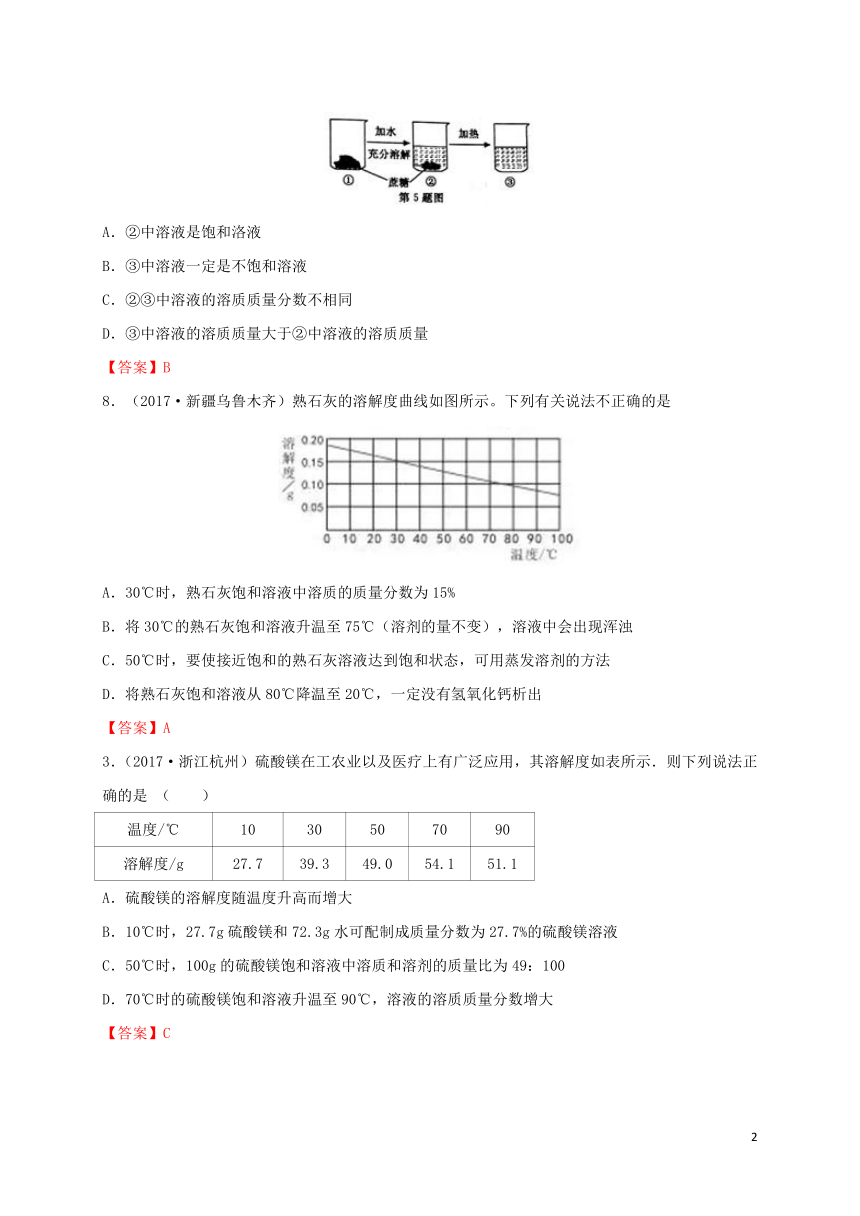 九年级化学下册第6章溶解现象第3节物质的溶解性练习沪教版