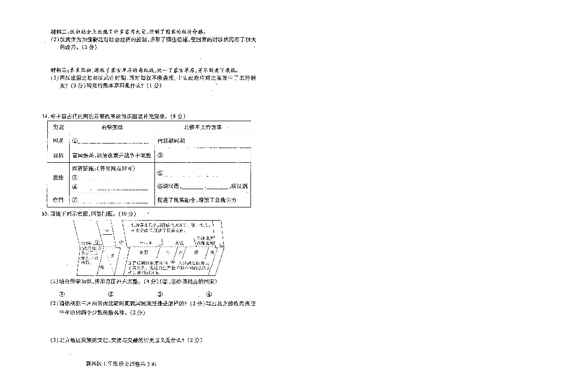 2018---2019学年湖北省襄州区七年级历史上册期末试卷（图片版  含答案）